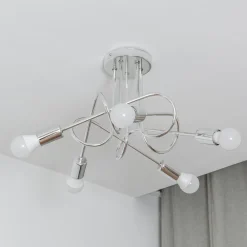 HELAM Loftlampe Oxford, krom, 5 lyskilder, Ø 47 cm, metal