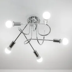 HELAM Loftlampe Oxford, krom, 5 lyskilder, Ø 47 cm, metal