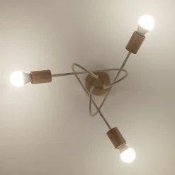 Loftlampe Oxford, sandbeige, træ, metal, 3 lyskilder, Ø 44 cm^HELAM Online