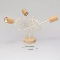 Loftlampe Oxford, sandbeige, træ, metal, 3 lyskilder, Ø 44 cm^HELAM Online