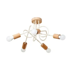 HELAM Loftlampe Oxford, sandbeige, træ, metal, 5 lyskilder, Ø 47 cm