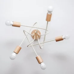 HELAM Loftlampe Oxford, sandbeige, træ, metal, 5 lyskilder, Ø 47 cm