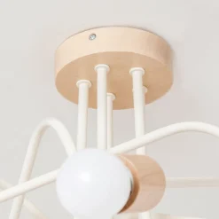 HELAM Loftlampe Oxford, sandbeige, træ, metal, 5 lyskilder, Ø 47 cm