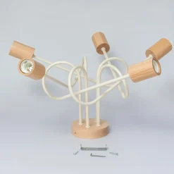 HELAM Loftlampe Oxford, sandbeige, træ, metal, 5 lyskilder, Ø 47 cm