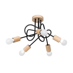 Loftlampe Oxford, sort, træ, metal, 5 lyskilder, Ø 47 cm^HELAM Outlet