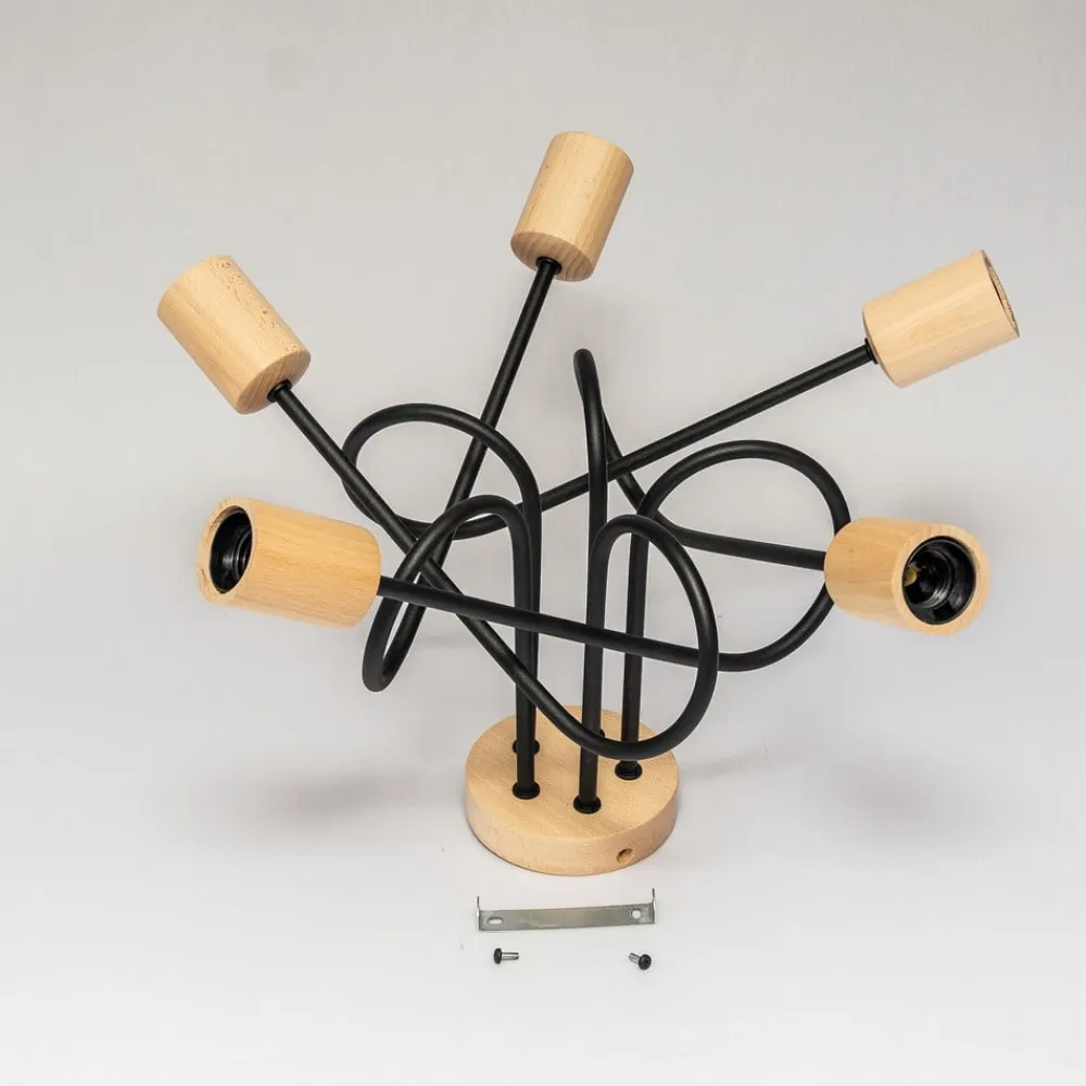 Loftlampe Oxford, sort, træ, metal, 5 lyskilder, Ø 47 cm^HELAM Outlet