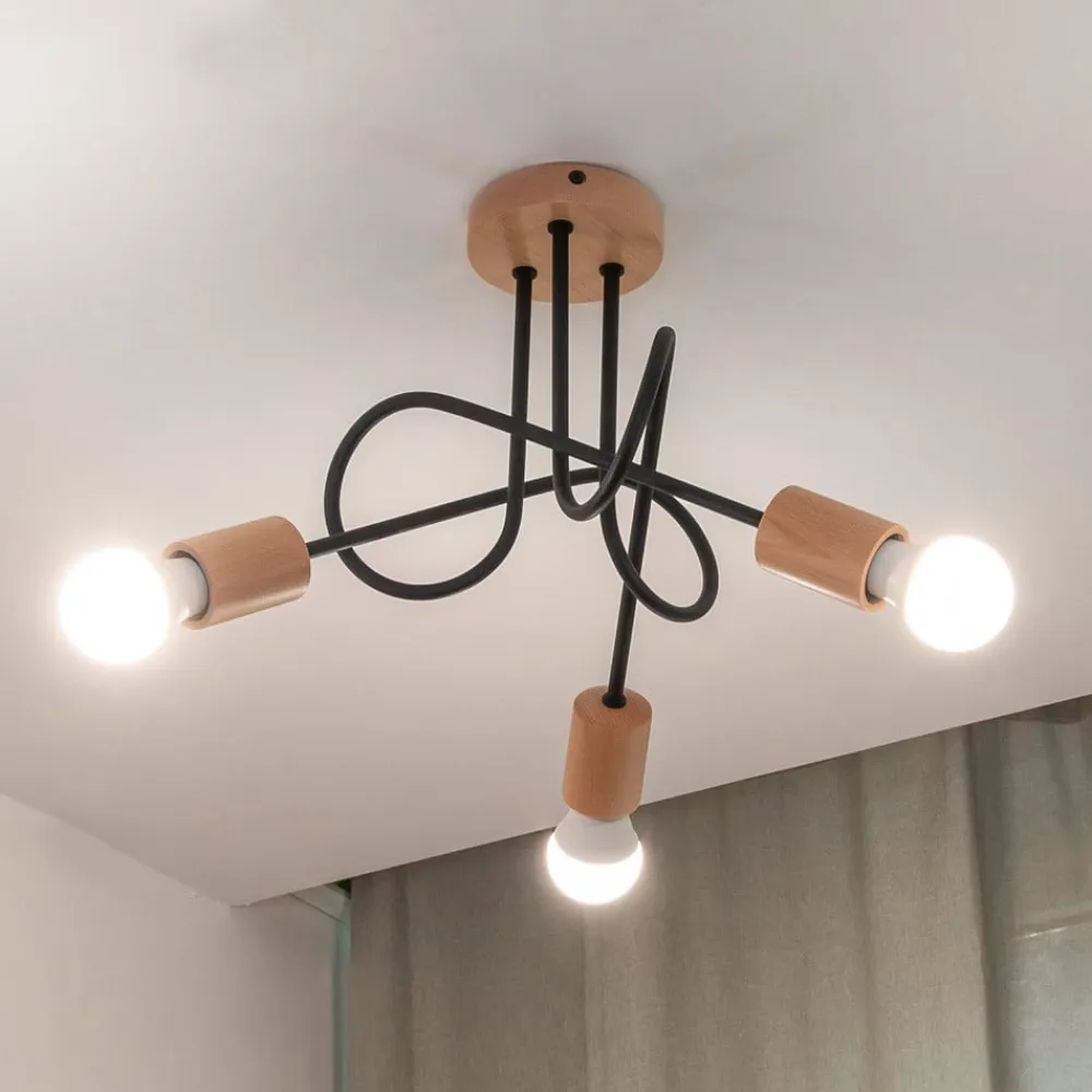 Loftlampe Oxford, sort, træ, metal, 3 lyskilder, Ø 44 cm^HELAM New