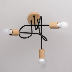 Loftlampe Oxford, sort, træ, metal, 3 lyskilder, Ø 44 cm^HELAM New