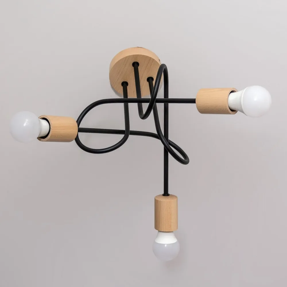 Loftlampe Oxford, sort, træ, metal, 3 lyskilder, Ø 44 cm^HELAM New