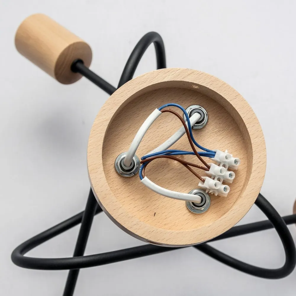 Loftlampe Oxford, sort, træ, metal, 3 lyskilder, Ø 44 cm^HELAM New