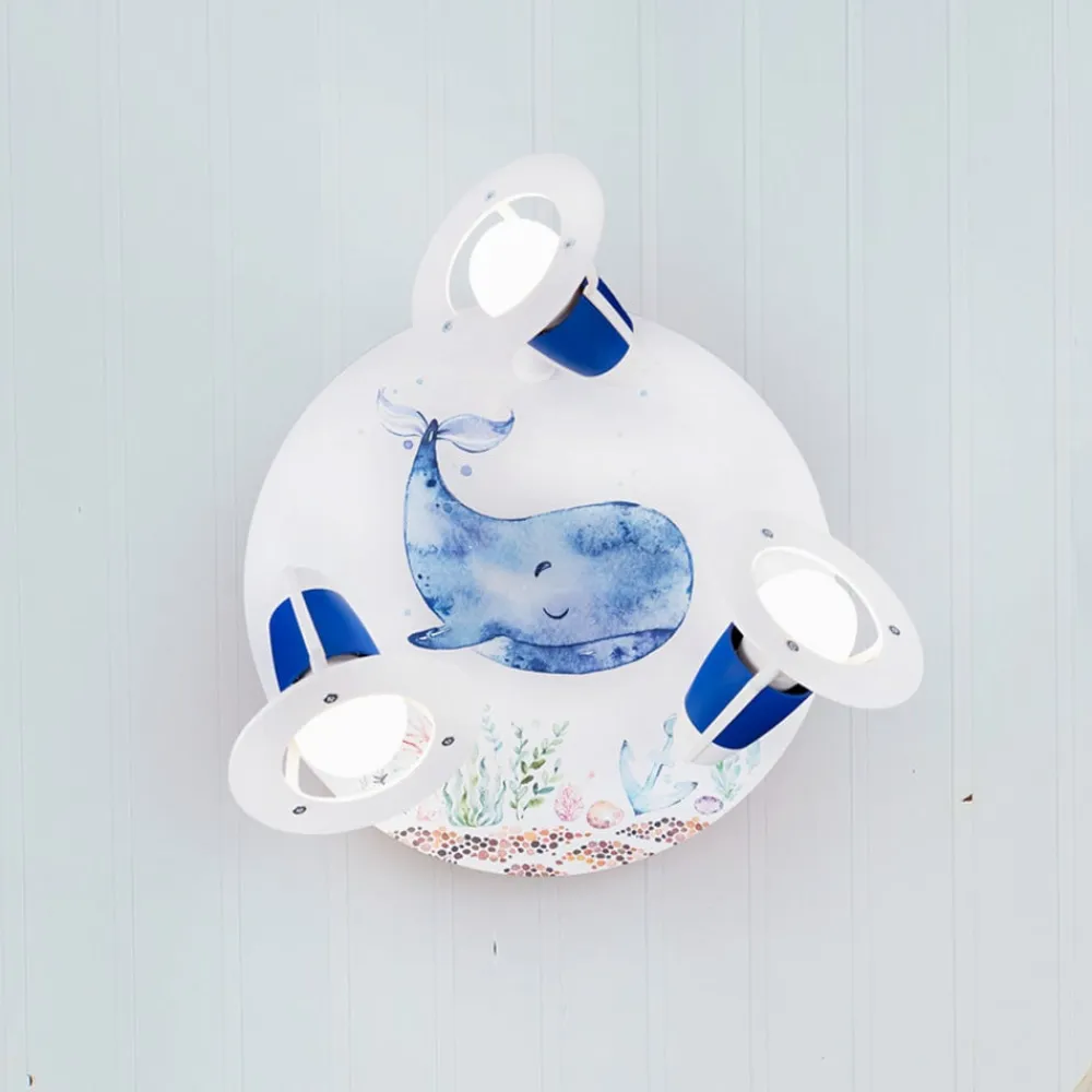 Børn Elobra Loftlamper>Loftlampe Paul Pottwal, hvid-blå, Ø 29 cm, 3 lyskilder