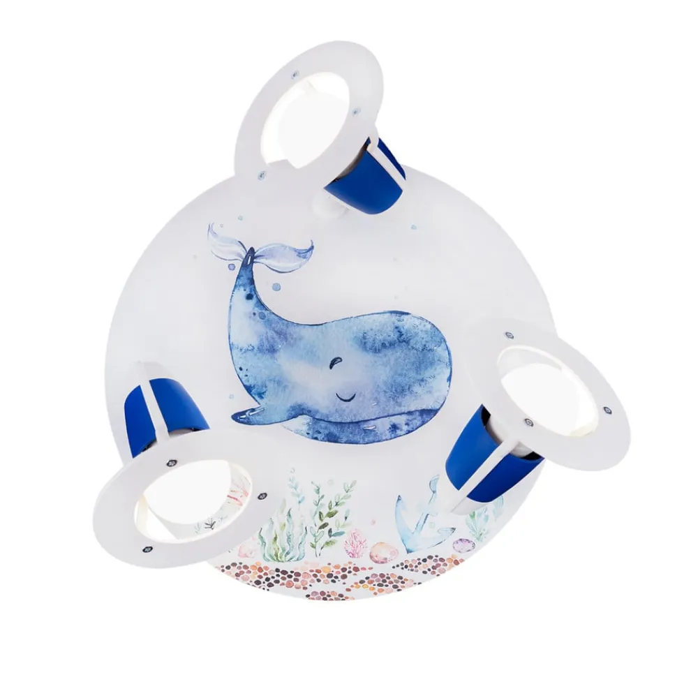 Børn Elobra Loftlamper>Loftlampe Paul Pottwal, hvid-blå, Ø 29 cm, 3 lyskilder