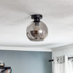 Eko-Light Loftlampe Sofia med røggrå glasskærm