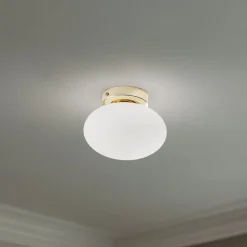 Domiluce Loftlamper|Loftlamper>Loftlampe Ufo, guld/hvid, Ø 18 cm, glas, G9