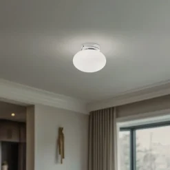 Domiluce Loftlampe Ufo, krom/hvid, Ø 18 cm, glas, G9