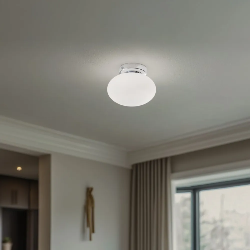 Domiluce Loftlampe Ufo, krom/hvid, Ø 18 cm, glas, G9