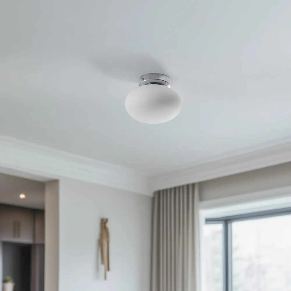 Domiluce Loftlampe Ufo, krom/hvid, Ø 18 cm, glas, G9