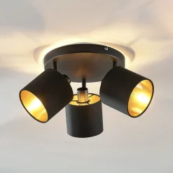 Lindby Spotlights>Loftlampe Vasilia i sort og guld, 3 lyskilder.