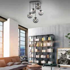 JUST LIGHT. GmbH Loftslampe Big Widow, glaskugler, fem flammer