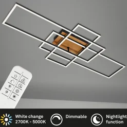 Loftslampe Frame CCT, fjernbetjening, sort/træ^Briloner Hot