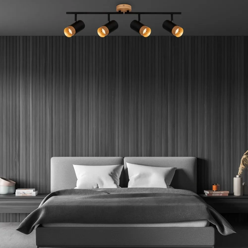 Briloner Loftlamper|Spotlights>Loftspot Plek GU10 sort/træ fireflammet