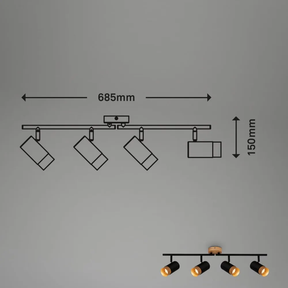 Briloner Loftlamper|Spotlights>Loftspot Plek GU10 sort/træ fireflammet