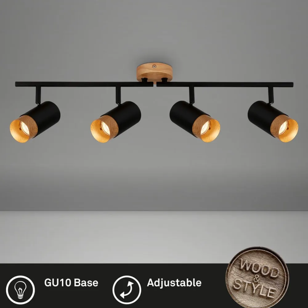 Briloner Loftlamper|Spotlights>Loftspot Plek GU10 sort/træ fireflammet