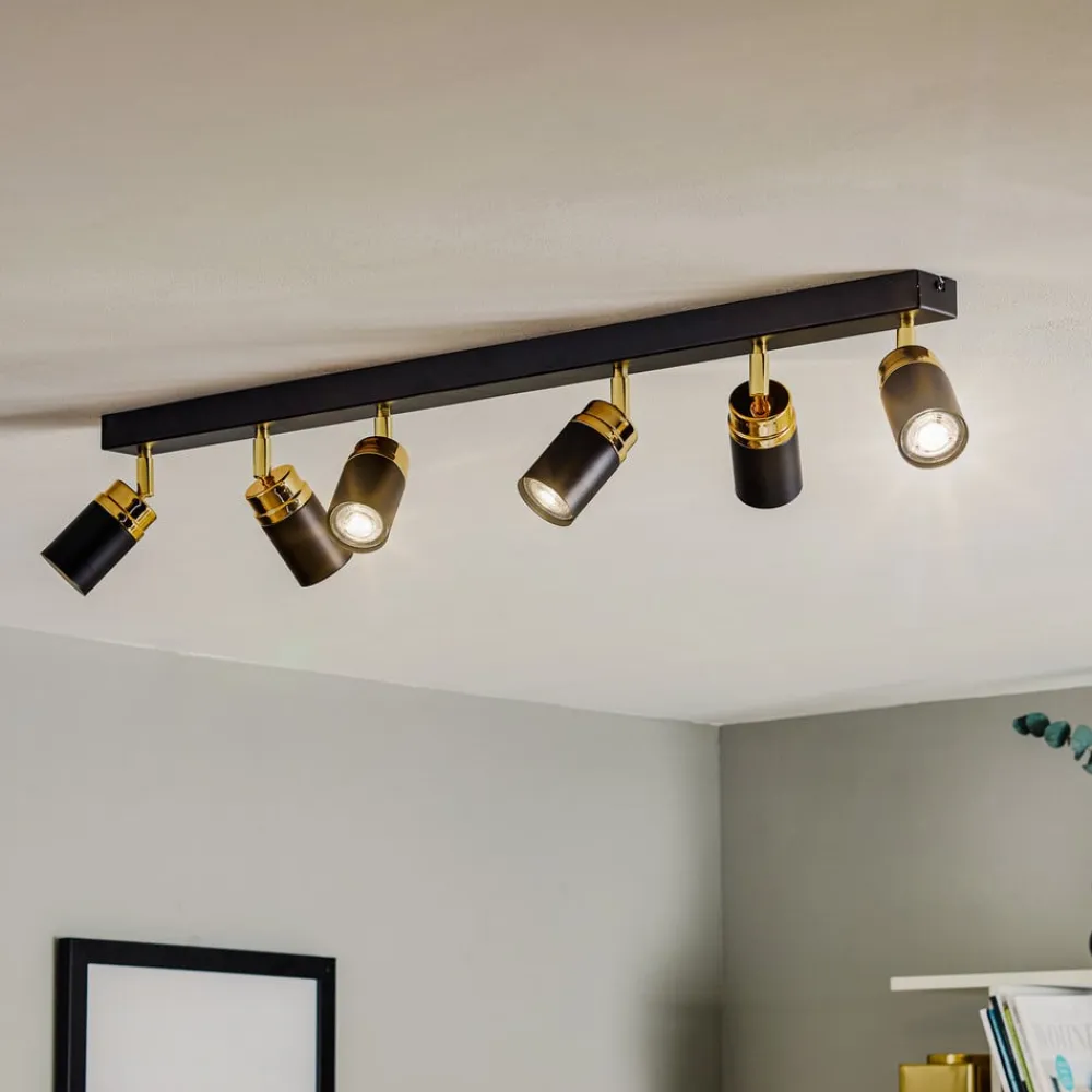 Loftspot Reno, 6 lyskilder, sort/guld^Luminex Hot