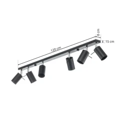 SOLLUX LIGHTING Loftspot Round i sort, 6 lyskilder lineær