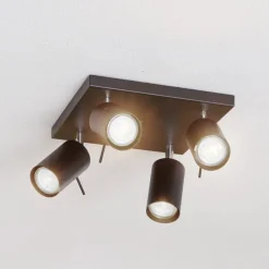 SOLLUX LIGHTING Loftlamper|Spotlights>Loftspot Round i sort, 4 lyskilder, firkantet