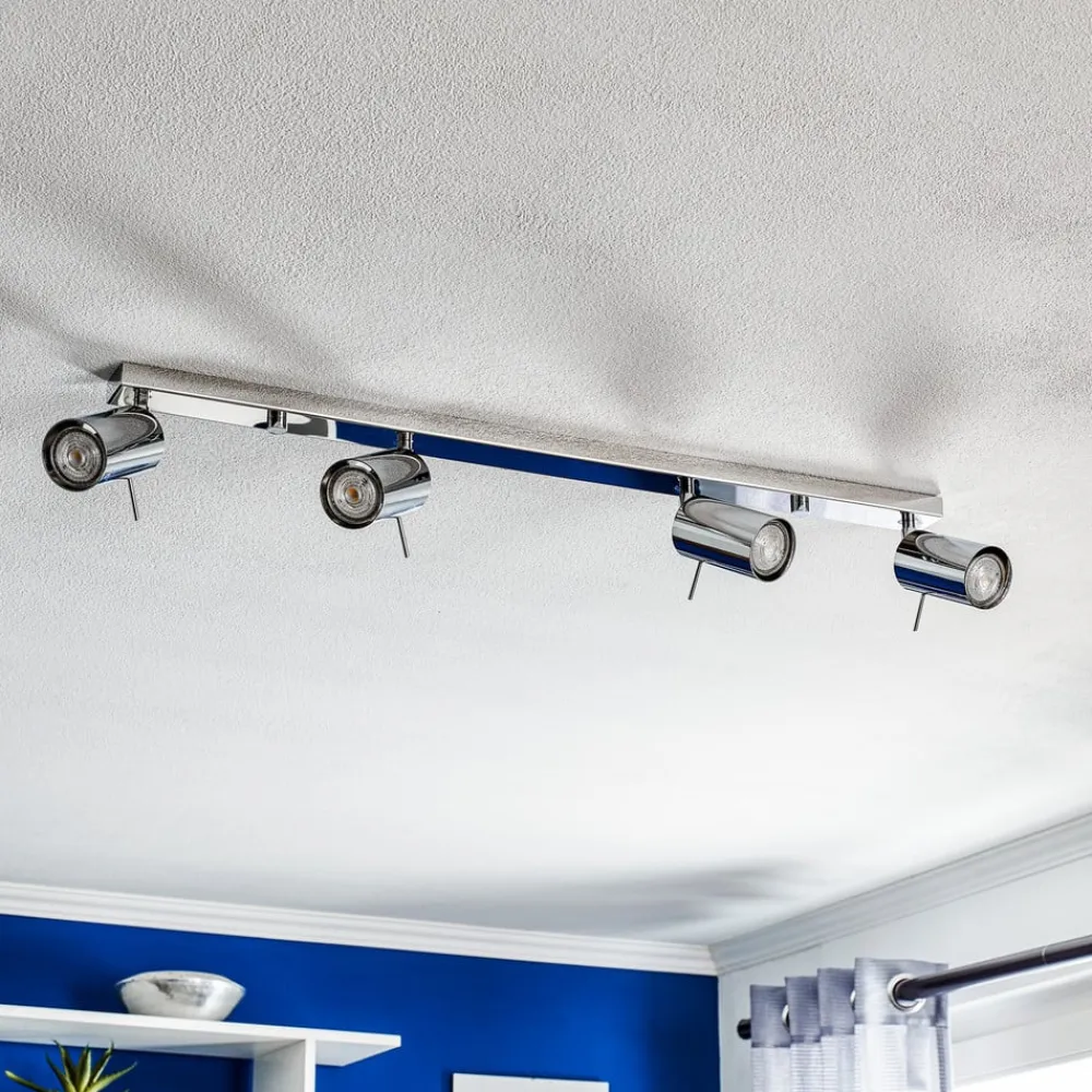 SOLLUX LIGHTING Loftspot Round, krom, 4 lyskilder lineær