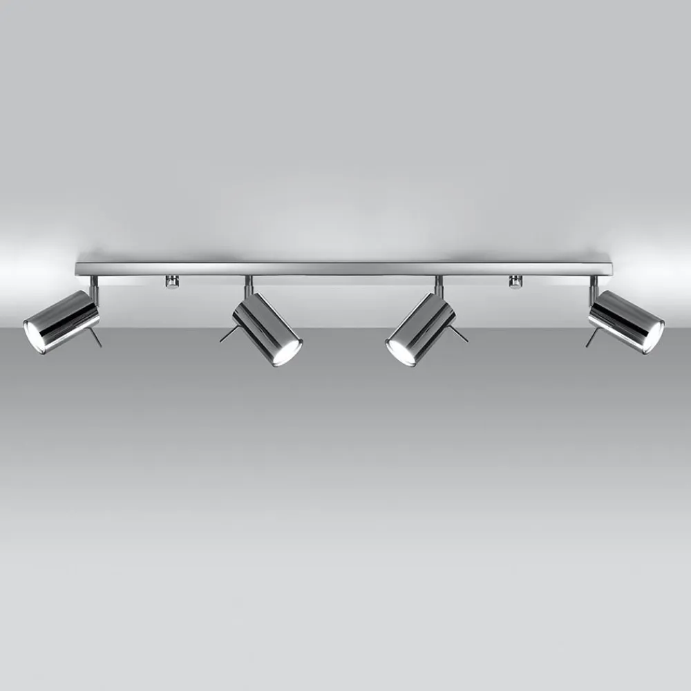 SOLLUX LIGHTING Loftspot Round, krom, 4 lyskilder lineær