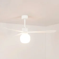 FARO BARCELONA Loftventilator Amelia Ball, LED-lampe, hvid