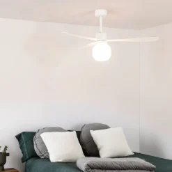 FARO BARCELONA Loftventilator Amelia Ball, LED-lampe, hvid