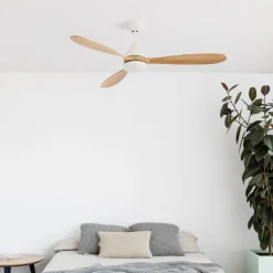 FARO BARCELONA Loftventilatorer>Loftventilator Poros, LED-lampe hvid/lys træ