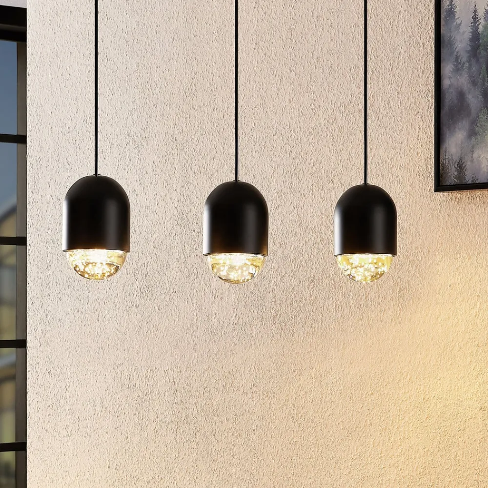 Amielle pendellampe, 3 lyskilder, sort^Lucande