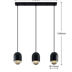 Amielle pendellampe, 3 lyskilder, sort^Lucande