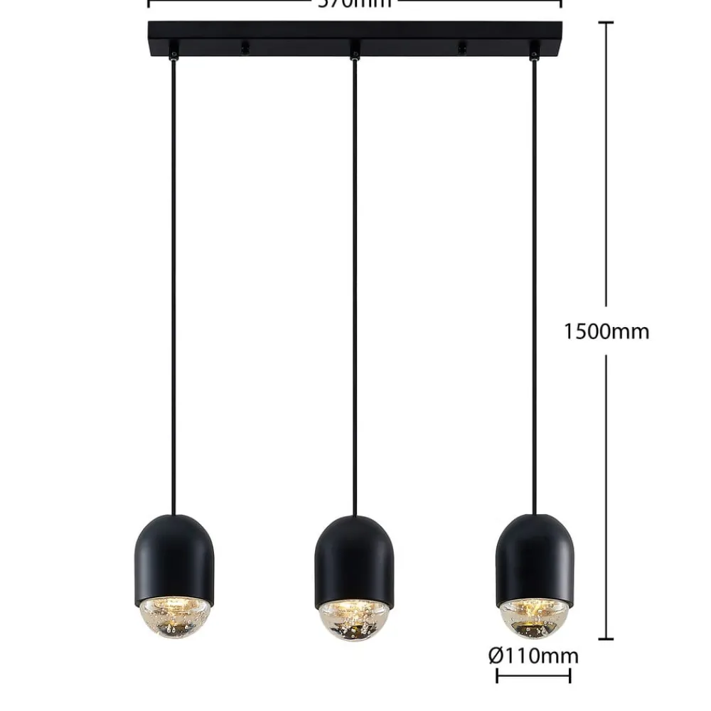 Amielle pendellampe, 3 lyskilder, sort^Lucande