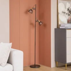 Lindby Lucande Arinthea gulvlampe, 2-lys, sort, stål, E14