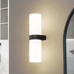 Basolo væglampe til badeværelset, sort, højde 31,5 cm, glas^Lucande Clearance