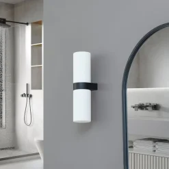 Basolo væglampe til badeværelset, sort, højde 31,5 cm, glas^Lucande Clearance