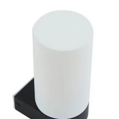 Lucande Basolo væglampe til badeværelset, sort, højde 17,2 cm, glas