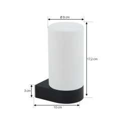 Lucande Basolo væglampe til badeværelset, sort, højde 17,2 cm, glas