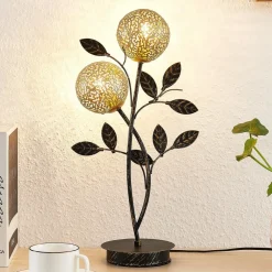 Lucande Pendellamper|Bordlamper>Evory bordlampe, 48 cm, 2 lyskilder, sort/guld, G9