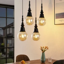 Gesja pendellampe, 4 lyskilder, lang, sort^Lucande Hot
