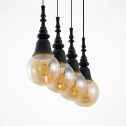 Gesja pendellampe, 4 lyskilder, lang, sort^Lucande Hot