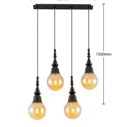 Gesja pendellampe, 4 lyskilder, lang, sort^Lucande Hot