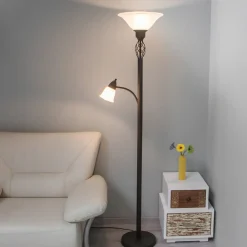 Lucande Gulvlampe Dunja, hvid/rust, metal, læselampe