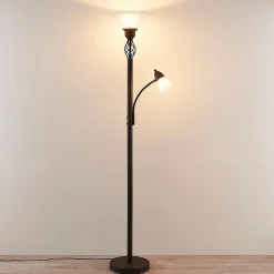 Lucande Gulvlampe Dunja, hvid/rust, metal, læselampe