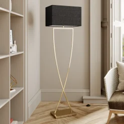 gulvlampe Evaine, messing/sort, 155 cm, E27^Lucande Sale